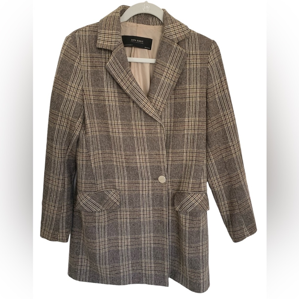 Zara Plaid Wool Oversize Blazer Coat Size XS